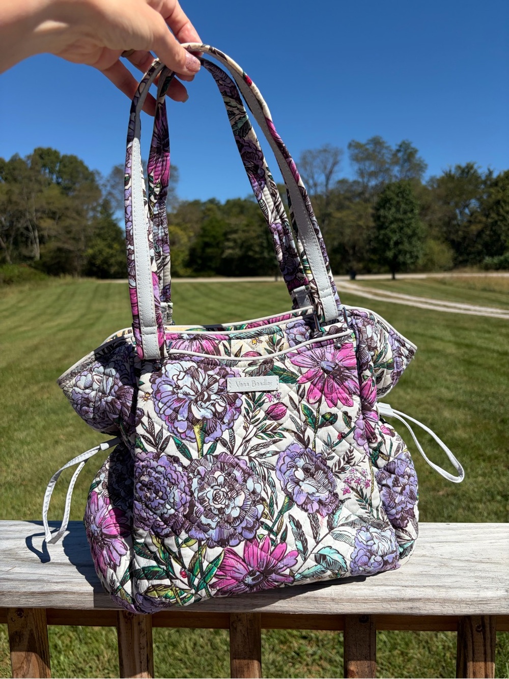 Vera Bradley - Glenna Satchel - Lavender Meadow pattern- Tote Bag Small Flaw